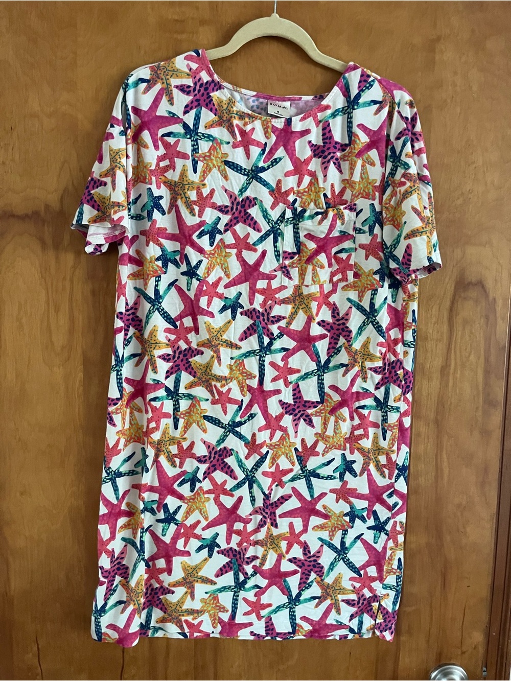 Starfish Print Short Sleeve Dress - White Multi